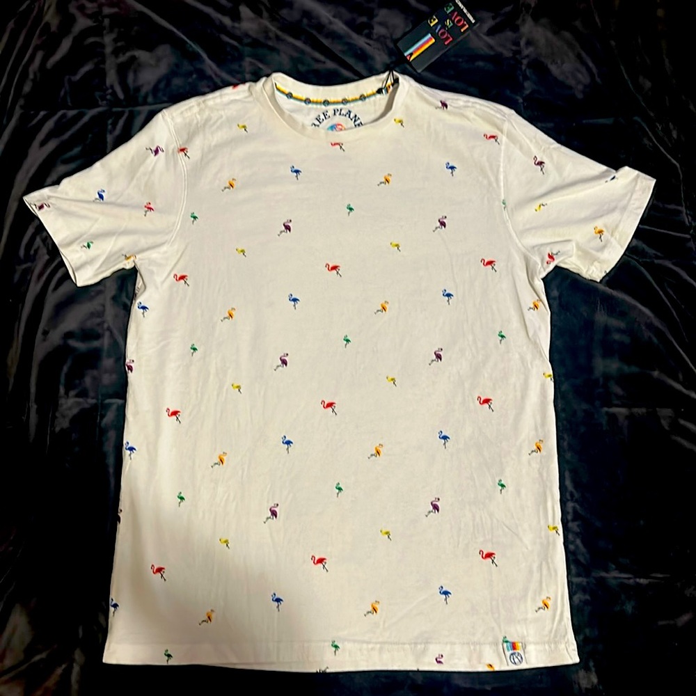NWT Free Planet multi-color flamingo T shirt size small!!